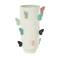 15.75" White Ceramic Butterfly Wide Decorative Vase with Multicolor Accents